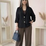 کت باکسی یقه انگلیسی خنک مشکی زنانه
