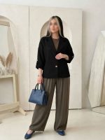 کت باکسی یقه انگلیسی خنک مشکی زنانه