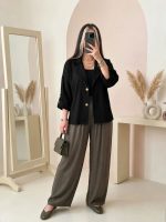 کت باکسی یقه انگلیسی خنک مشکی زنانه