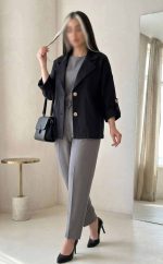 کت باکسی یقه انگلیسی خنک مشکی زنانه