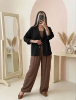کت باکسی یقه انگلیسی خنک مشکی زنانه