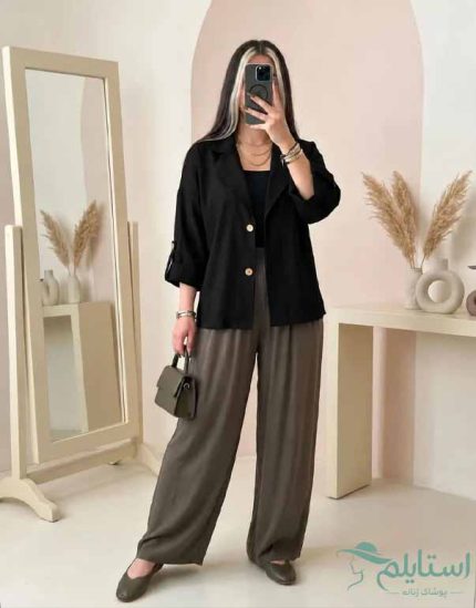 کت باکسی یقه انگلیسی خنک مشکی زنانه