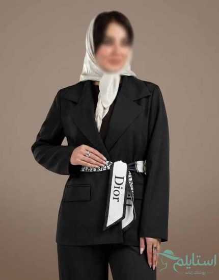 کت تک زنانه بزیاق مشکی همراه با کمربند ساتن دیور